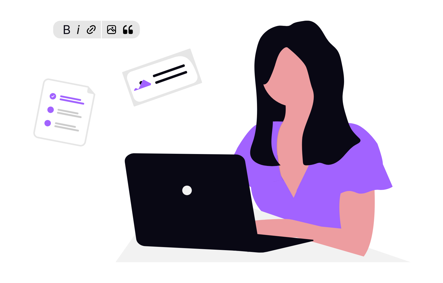 Illustration of someone working on a laptop computer.